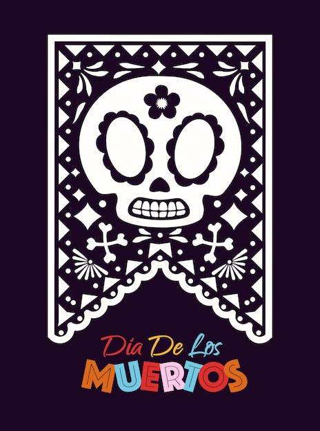 Dia de Los Muertos vacaciones estilo colorido con guirnaldas Día de los Muertos con calavera y flor para decoración cartel divertido fiesta camiseta fiesta tarjeta de felicitación Fiesta de Halloween flyer Vector 10 eps