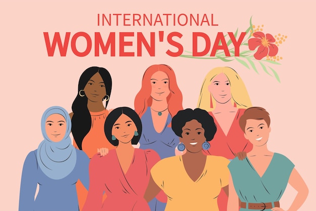 Día de la Mujer Grupo multicultural multinacional de mujeres 8 de marzo
