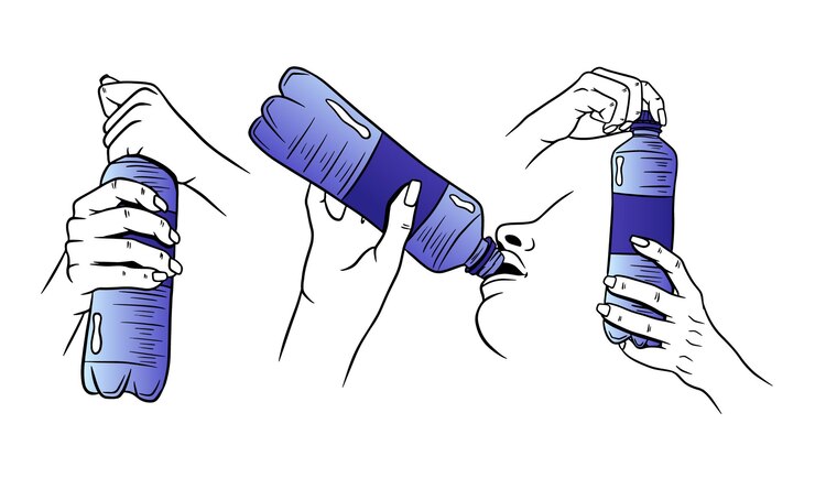 Vector dia mundial del agua. agua en una botella de plástico. botella de agua en mano.