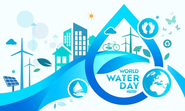 Día mundial del agua, ahorre el agua plantilla de diseño de logotipo