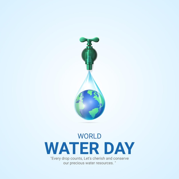 Vector día mundial del agua día del agua diseño de anuncios creativos 22 de marzo ilustración vectorial en 3d de póster de redes sociales