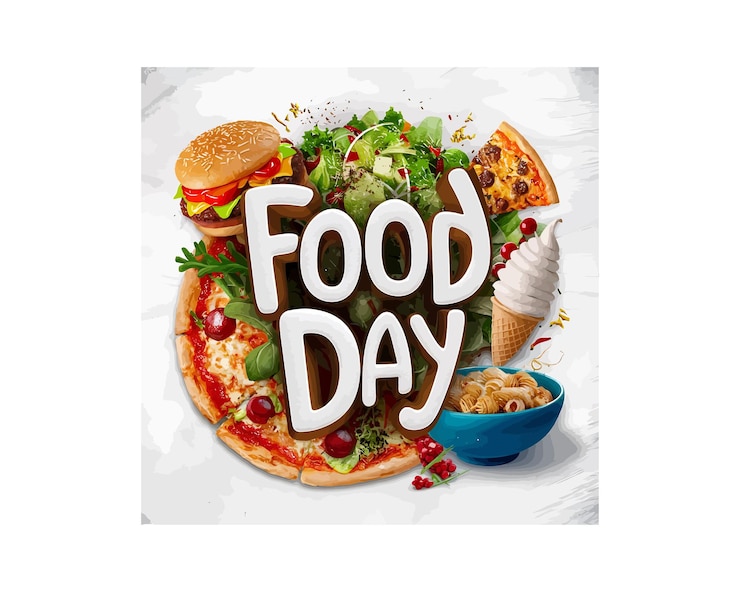 Vector día mundial de la alimentación escrito en un fondo blanco con una imagen generada por ai