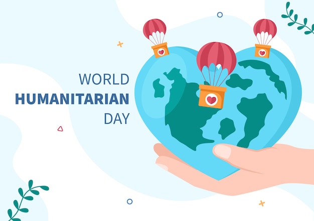 Vector día mundial de la asistencia humanitaria con la celebración de la donación de personas que ayudan y el voluntariado en la ilustración