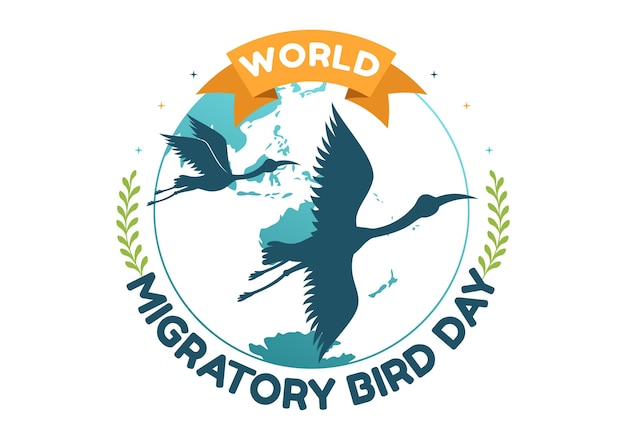 Día mundial de las aves migratorias el 8 de mayo ilustración con grupos de migraciones de aves en plantillas dibujadas a mano