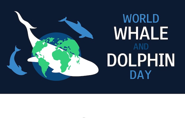 Día mundial de las ballenas y los delfines 23 de julio Salvar el océano Banner vectorial de silueta de ballenas y delfines