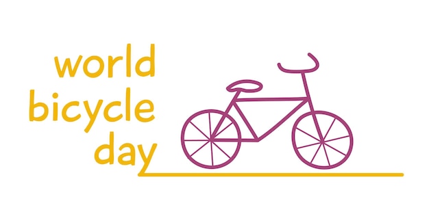 Día mundial de la bicicleta bicicleta morada que recorre la carretera un paseo en bicicleta tarjeta navideña con texto