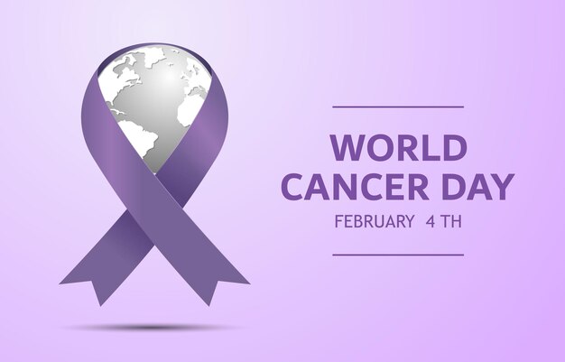 Día mundial del cáncer con el símbolo de la cinta morada