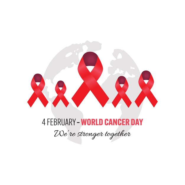 Día mundial del cáncer vectorial fondo de cinta roja