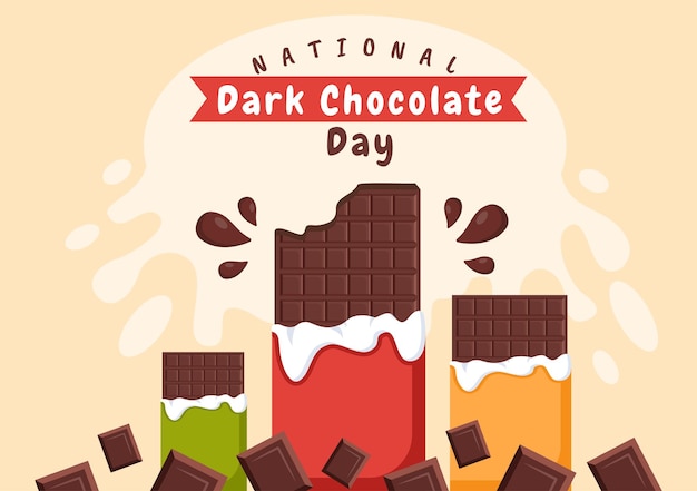 Día Mundial del Chocolate Negro el 1 de febrero por la felicidad que trae Choco en la ilustración plana