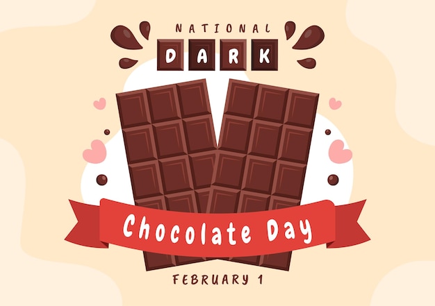 Día mundial del chocolate negro el 1 de febrero por la felicidad que trae choco en la ilustración plana