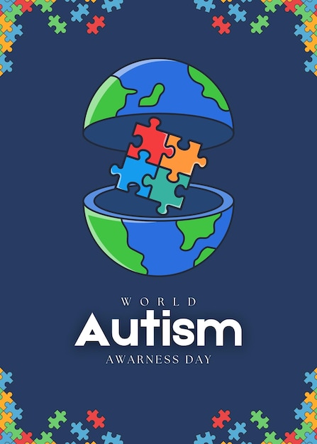 Día Mundial de la Concienciación sobre el Autismo con rompecabezas multicolores Banner o diseño de ilustración vectorial de fondo