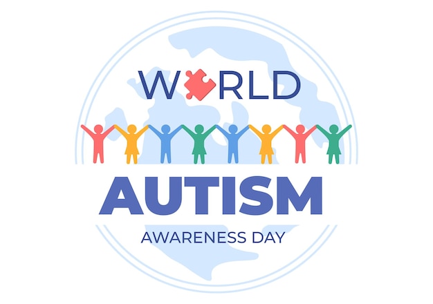 Día mundial de concientización sobre el autismo con la mano de piezas de rompecabezas adecuadas para tarjetas de felicitación, carteles o pancartas en ilustraciones de diseño plano