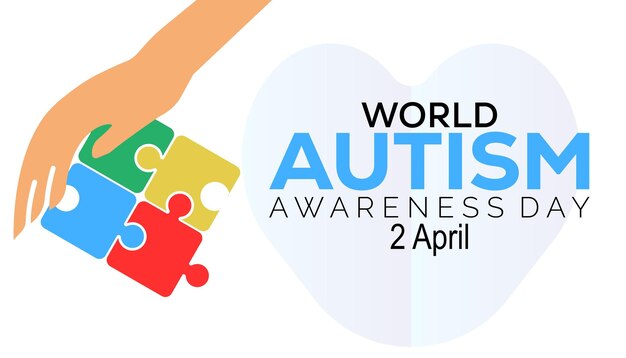 Día Mundial de Concientización sobre el Autismo, que se celebra cada año en abril, cartel de vacaciones y vector de fondo