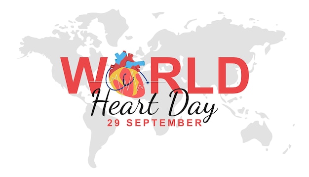 El día mundial del corazón se celebra cada 29 de septiembre, diseño de concepto de saludo con diseño de ilustración de vector de corazón