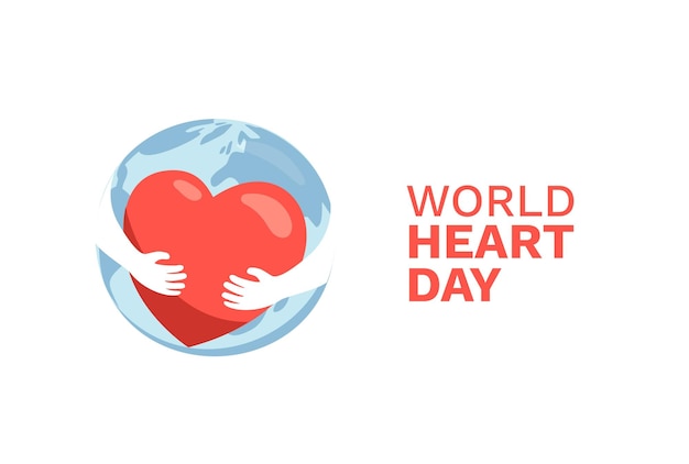 Día Mundial del Corazón La Tierra abrazando el símbolo del corazón Ilustración del concepto de Atención de la Salud Mundial