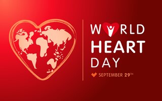 Vector día mundial del corazón con la tierra en el corazón. mapa global en forma de corazón, ilustración vectorial, fondo.