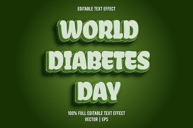 Día mundial de la diabetes efecto de texto editable estilo cómico color verde