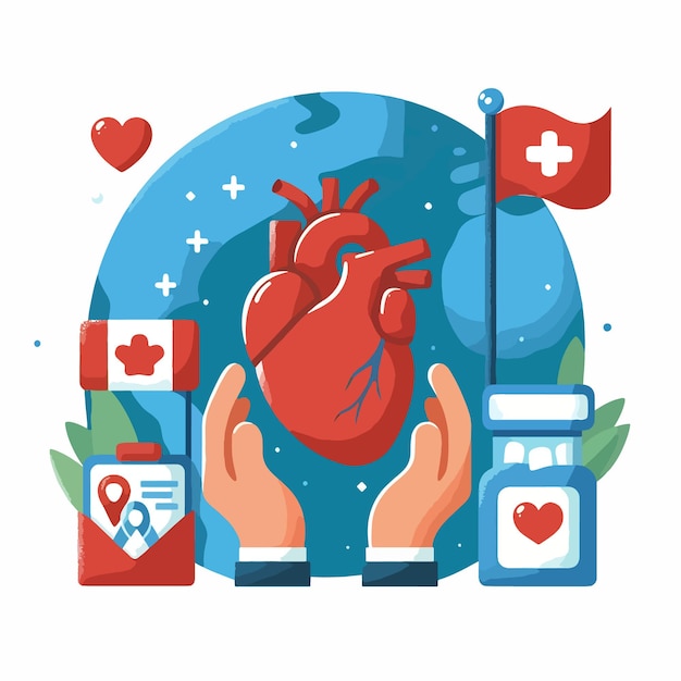 Día Mundial de la Donación de Órganos con Riñones Corazón Pulmones o Hígado para el Transplante Ilustración plana