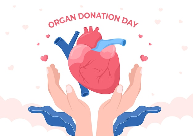 Día Mundial de la Donación de Órganos para Trasplantes Salvando Vidas y Cuidado de la Salud en la Ilustración de Dibujos Animados