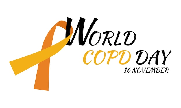 Día mundial de la EPOC Enfermedad pulmonar obstructiva crónica Concientización sobre la cinta naranja y texto Mes de concientización sobre la EPOC