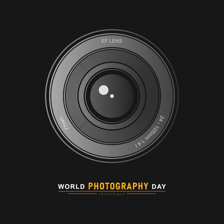 Vector día mundial de la fotografía 19 de agosto diseño tipográfico con cámara
