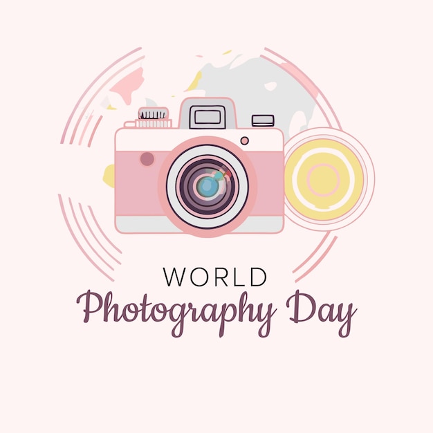 Día Mundial de la Fotografía Diseño de arte vectorial con cámara