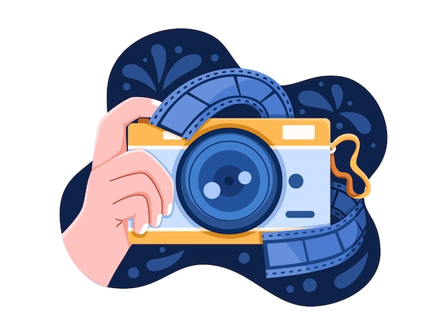 Día Mundial de la Fotografía con la mano de un fotógrafo capturando un momento con una cámara