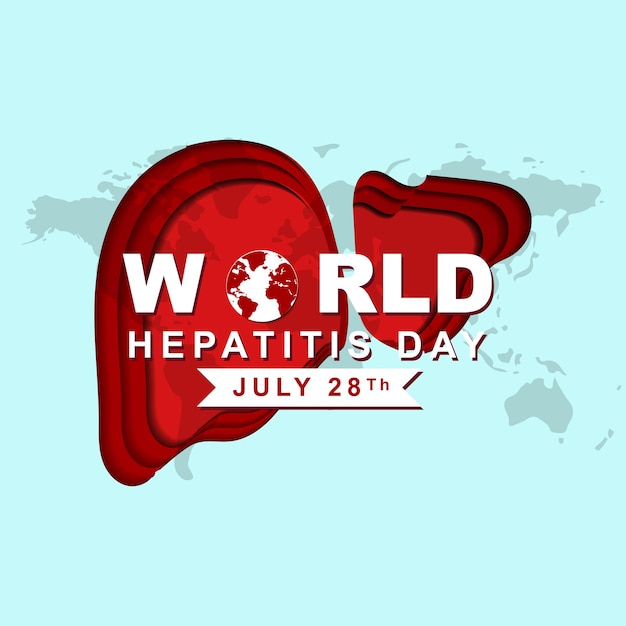 Día mundial de la hepatitis el 28 de julio diseño de banner de tarjeta de felicitación en estilo de corte de papel