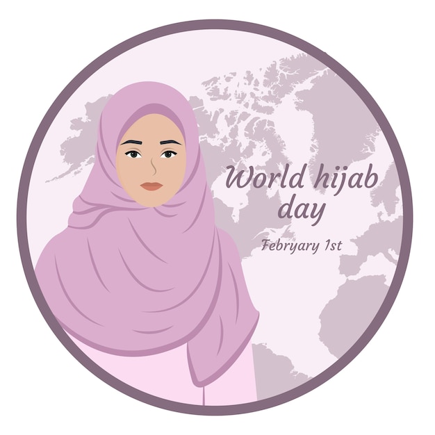 Día Mundial del Hijab Hermosa mujer en hijab Ilustración vectorial