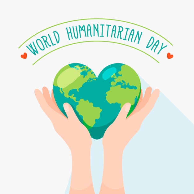 Día mundial humanitario con tierra en forma de corazón