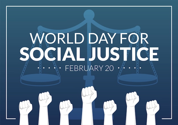 Día mundial de la justicia social el 20 de febrero con balanzas para una relación justa en ilustración