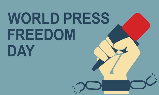 Vector día mundial de la libertad de prensa 3 de mayo puño levantado sosteniendo un micrófono