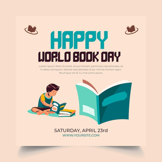día mundial del libro evento banner post plantilla diseño ilustrador vector