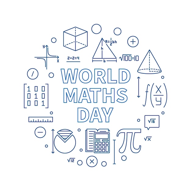 Día Mundial de las Matemáticas concepto vector línea redonda banner Matemáticas Celebración Anual ilustración circular