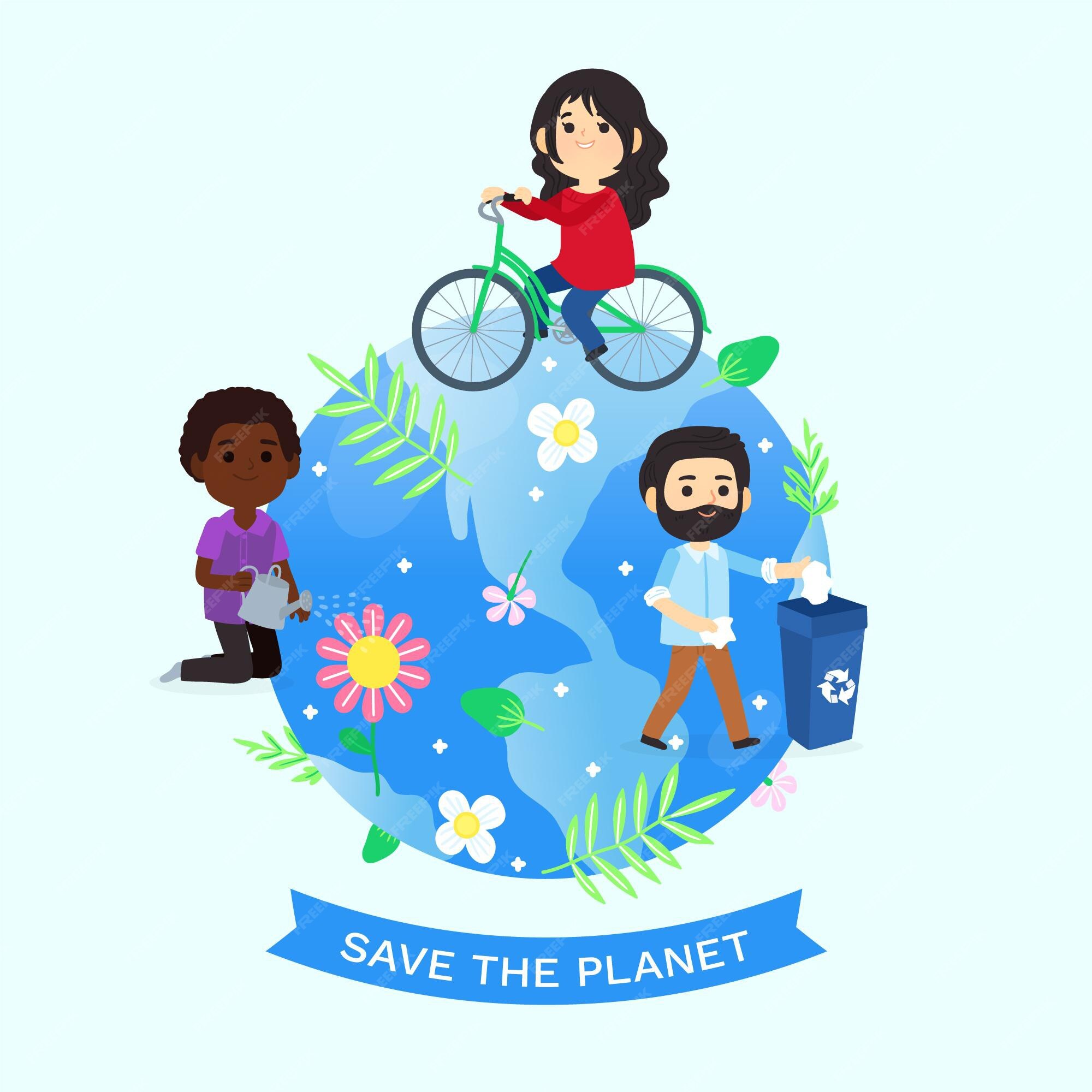 Día mundial del medio ambiente de dibujos animados salva el planeta  ilustración | Vector Premium
