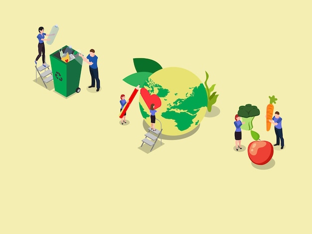 Día Mundial del Medio Ambiente con personas que cuidan la tierra con la jardinería y la limpieza