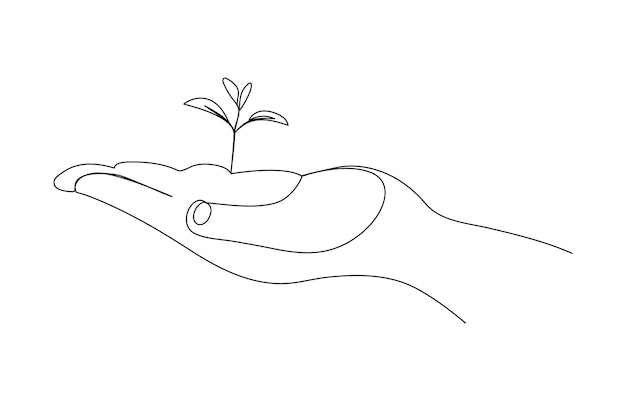 Día Mundial del Medio Ambiente Resumen El planeta tierra en las manos dibujo artístico continuo de una sola línea