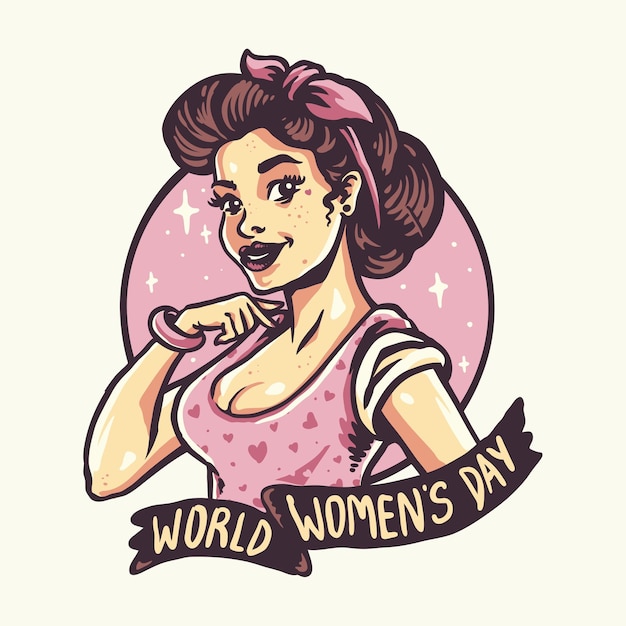 Día mundial de la mujer Vintage Pin up Girl Ilustración dibujada a mano