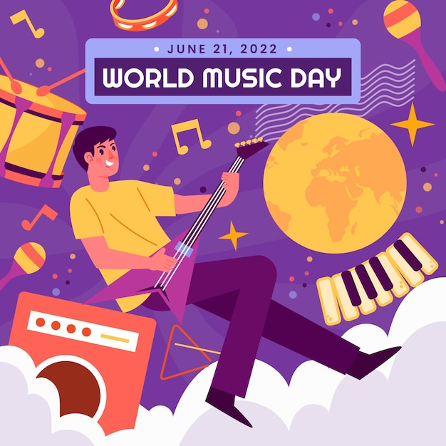 Día mundial de la música hombre tocando guitarra ilustración