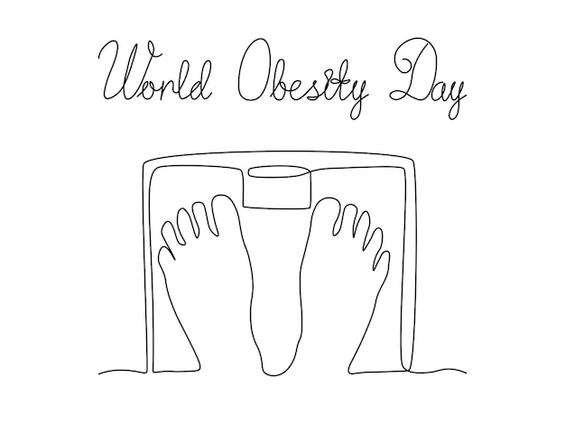Día Mundial de la Obesidad Pies abstractos en balanzas continuo una sola línea de arte dibujo a mano boceto logotipo