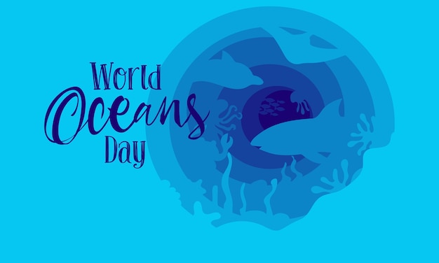 Vector día mundial de los océanos un día festivo dedicado a la protección y preservación de las aguas de los océanos del mundo