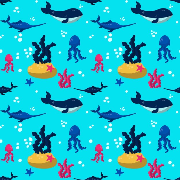 Día mundial de los océanos dibujado a mano patrón sin costuras ilustración vectorial