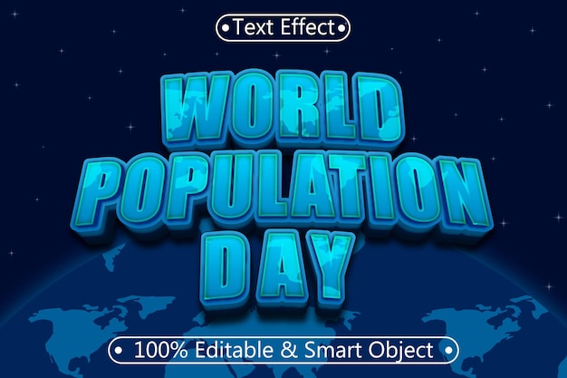 Día mundial de la población Efecto de texto editable 3 dimensiones Relieve Estilo moderno