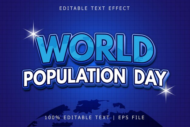 Día mundial de la población Efecto de texto editable 3 dimensiones Relieve Estilo moderno