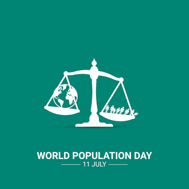 Día mundial de la población personas y diseño creativo de escala de peso mundial.