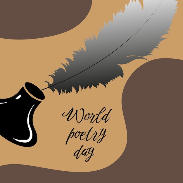 Día mundial de la poesía, 21 de marzo. ilustración vectorial de tintero y pluma