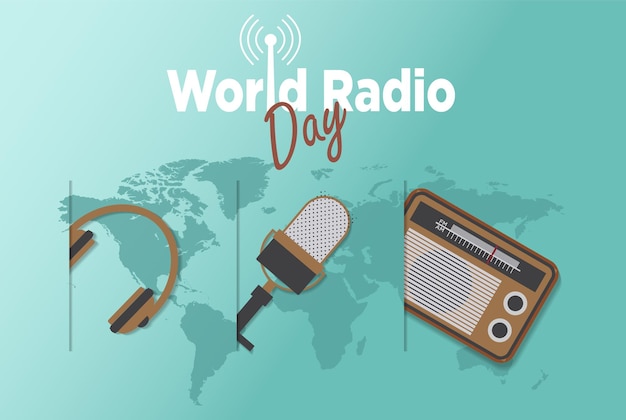 Día mundial de la radio. 4 de febrero. Icono de señal de torre. Diseño de carteles o pancartas.