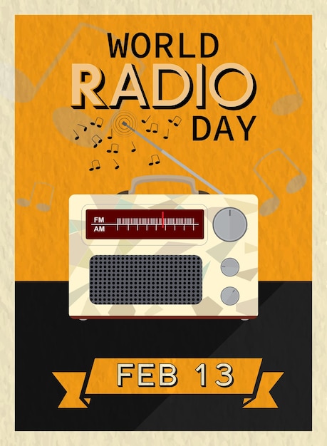 Vector día mundial de la radio. afiche de diseño clásico para el día mundial de la radio.