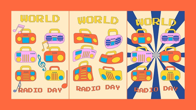 Día mundial de la radio con concepto de diseño maravilloso, diseño y2k, COLECCIÓN de color vintage