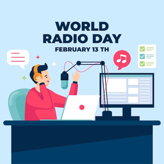 Vector día mundial de la radio del diseño plano